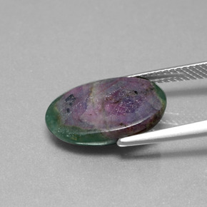 6.33캐럿 천연 멀티컬러 푸크사이트 포함 루비, 타원형 컷, 15.7×10.5 mm, 투명한