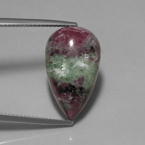 13.52캐럿 천연 멀티컬러 루비 조이사이트, 배 모양, 20.5×12.2 mm, 불투명체