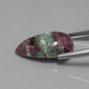 13.52캐럿 천연 멀티컬러 루비 조이사이트, 배 모양, 20.5×12.2 mm, 불투명체