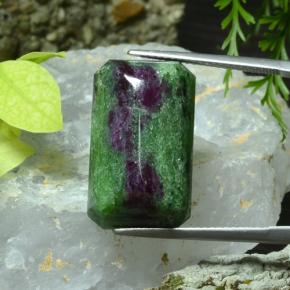 25.75캐럿 천연 멀티컬러 루비 조이사이트, 에메랄드 컷, 21×12.7 mm, 불투명체