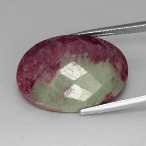 31.96캐럿 천연 멀티컬러 루비 조이사이트, 타원형 컷, 25.1×17.9 mm, 불투명체