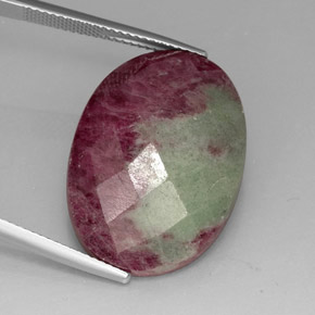 31.96캐럿 천연 멀티컬러 루비 조이사이트, 타원형 컷, 25.1×17.9 mm, 불투명체