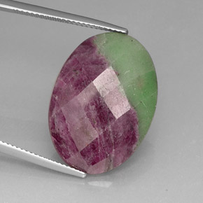 25.95캐럿 천연 멀티컬러 루비 조이사이트, 타원형 컷, 24.8×17.9 mm, 불투명체