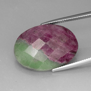 25.95캐럿 천연 멀티컬러 루비 조이사이트, 타원형 컷, 24.8×17.9 mm, 불투명체