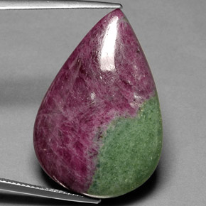 44.82캐럿 천연 멀티컬러 루비 조이사이트, 배 모양, 33.1×22.8 mm, 불투명체