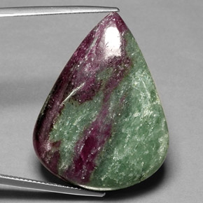 55.69캐럿 천연 멀티컬러 루비 조이사이트, 배 모양, 33.7×26 mm, 불투명체