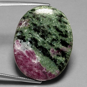 44.83캐럿 천연 멀티컬러 루비 조이사이트, 타원형 컷, 30.7×24.2 mm, 불투명체