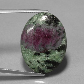 22.72캐럿 천연 멀티컬러 루비 조이사이트, 타원형 컷, 24.8×18.8 mm, 불투명체