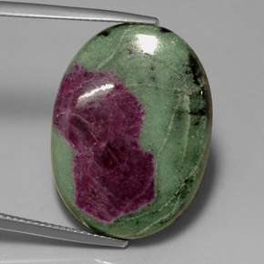 28.10캐럿 천연 멀티컬러 루비 조이사이트, 타원형 컷, 25.9×19.3 mm, 불투명체