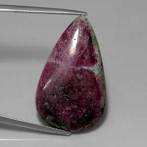 29.84캐럿 천연 멀티컬러 루비 조이사이트, 배 모양, 32×19.3 mm, 불투명체