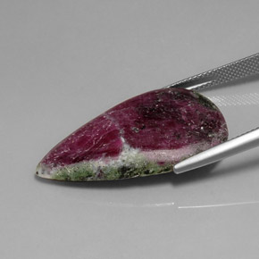 29.84캐럿 천연 멀티컬러 루비 조이사이트, 배 모양, 32×19.3 mm, 불투명체