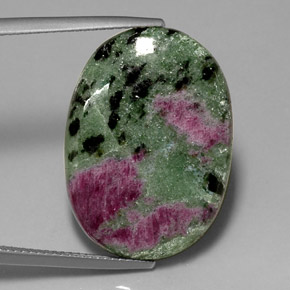 22.56캐럿 천연 멀티컬러 루비 조이사이트, 타원형 컷, 25.4×18.2 mm, 불투명체