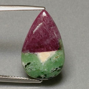 9.26캐럿 천연 멀티컬러 루비 조이사이트, 배 모양, 20.9×13.1 mm, 불투명체
