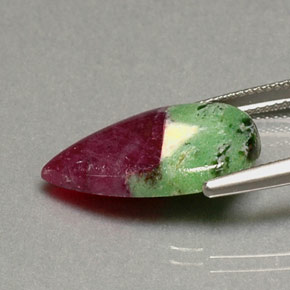 9.26캐럿 천연 멀티컬러 루비 조이사이트, 배 모양, 20.9×13.1 mm, 불투명체