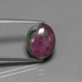 6.28캐럿 천연 멀티컬러 루비 조이사이트, 타원형 컷, 11.8×9.9 mm, 불투명체