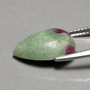 5.73캐럿 천연 멀티컬러 루비 조이사이트, 배 모양, 14.6×10.2 mm, 불투명체
