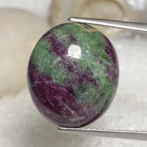 18.97캐럿 천연 멀티컬러 루비 조이사이트, 타원형 컷, 16.7×14.8 mm, 불투명체