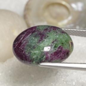 18.97캐럿 천연 멀티컬러 루비 조이사이트, 타원형 컷, 16.7×14.8 mm, 불투명체