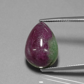 18.64캐럿 천연 멀티컬러 루비 조이사이트, 배 모양, 18.3×12.8 mm, 불투명체