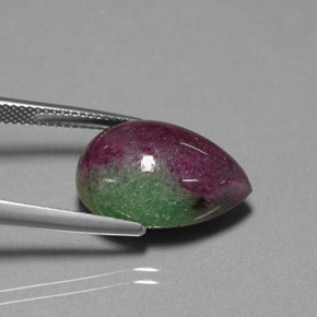 18.64캐럿 천연 멀티컬러 루비 조이사이트, 배 모양, 18.3×12.8 mm, 불투명체