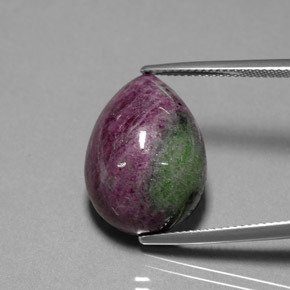 25.42캐럿 천연 멀티컬러 루비 조이사이트, 배 모양, 19.7×14.4 mm, 불투명체