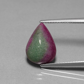6.24캐럿 천연 멀티컬러 루비 조이사이트, 배 모양, 14.1×10.2 mm, 불투명체