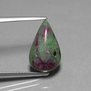 6.78캐럿 천연 멀티컬러 루비 조이사이트, 배 모양, 16.1×9.8 mm, 불투명체
