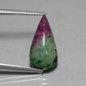 6.99캐럿 천연 멀티컬러 루비 조이사이트, 배 모양, 18.4×9.1 mm, 불투명체