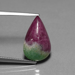7.01캐럿 천연 멀티컬러 루비 조이사이트, 배 모양, 16.4×10.3 mm, 불투명체