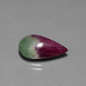 7.01캐럿 천연 멀티컬러 루비 조이사이트, 배 모양, 16.4×10.3 mm, 불투명체