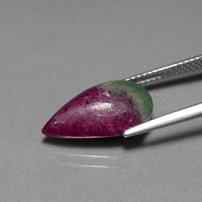 7.01캐럿 천연 멀티컬러 루비 조이사이트, 배 모양, 16.4×10.3 mm, 불투명체