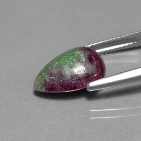 5.94캐럿 천연 멀티컬러 루비 조이사이트, 배 모양, 13.4×10.2 mm, 불투명체