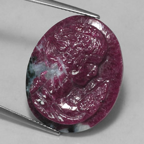 28.53캐럿 천연 멀티컬러 루비 조이사이트, 멋진 모양, 25.1×20.6 mm, 불투명체