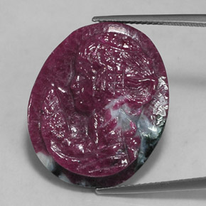 28.53캐럿 천연 멀티컬러 루비 조이사이트, 멋진 모양, 25.1×20.6 mm, 불투명체