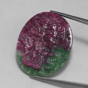 30.46캐럿 천연 멀티컬러 루비 조이사이트, 멋진 모양, 28.2×23.5 mm, 불투명체