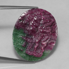 30.46캐럿 천연 멀티컬러 루비 조이사이트, 멋진 모양, 28.2×23.5 mm, 불투명체