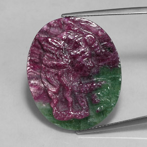 30.46캐럿 천연 멀티컬러 루비 조이사이트, 멋진 모양, 28.2×23.5 mm, 불투명체
