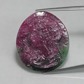 32.60캐럿 천연 멀티컬러 루비 조이사이트, 멋진 모양, 28.9×23.4 mm, 불투명체