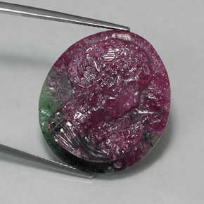 32.60캐럿 천연 멀티컬러 루비 조이사이트, 멋진 모양, 28.9×23.4 mm, 불투명체