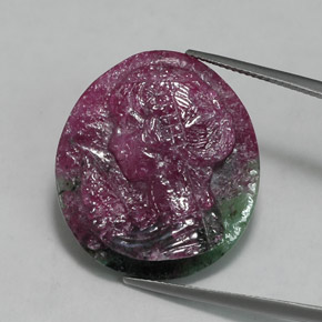 32.60캐럿 천연 멀티컬러 루비 조이사이트, 멋진 모양, 28.9×23.4 mm, 불투명체