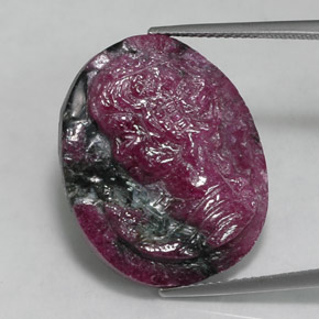 26.81캐럿 천연 멀티컬러 루비 조이사이트, 멋진 모양, 24.5×19.7 mm, 불투명체