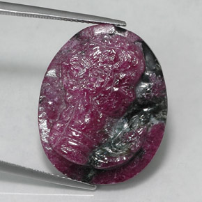 26.81캐럿 천연 멀티컬러 루비 조이사이트, 멋진 모양, 24.5×19.7 mm, 불투명체