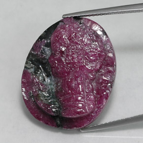 26.81캐럿 천연 멀티컬러 루비 조이사이트, 멋진 모양, 24.5×19.7 mm, 불투명체