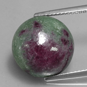 12.41캐럿 천연 멀티컬러 루비 조이사이트, 라운드 컷, 13.66 mm, 불투명체