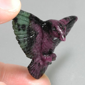 52.46캐럿 천연 멀티컬러 루비 조이사이트, 멋진 모양, 43.9×32.4 mm, 불투명체