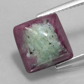 7.66캐럿 천연 멀티컬러 루비 조이사이트, 스퀘어, 10.4×10.1 mm, 불투명체