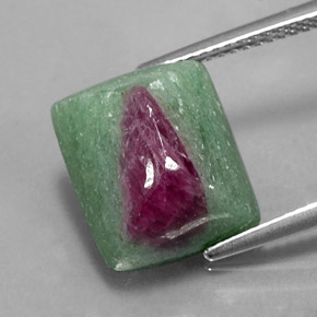 11.45캐럿 천연 멀티컬러 루비 조이사이트, 바게트, 13.2×11.2 mm, 불투명체