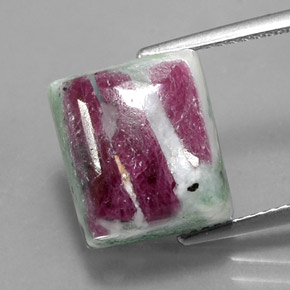 11.84캐럿 천연 멀티컬러 루비 조이사이트, 바게트, 12.5×11.1 mm, 불투명체