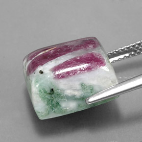 11.84캐럿 천연 멀티컬러 루비 조이사이트, 바게트, 12.5×11.1 mm, 불투명체