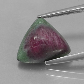 7.42캐럿 천연 멀티컬러 루비 조이사이트, 트릴리언, 12.4×11.9 mm, 불투명체